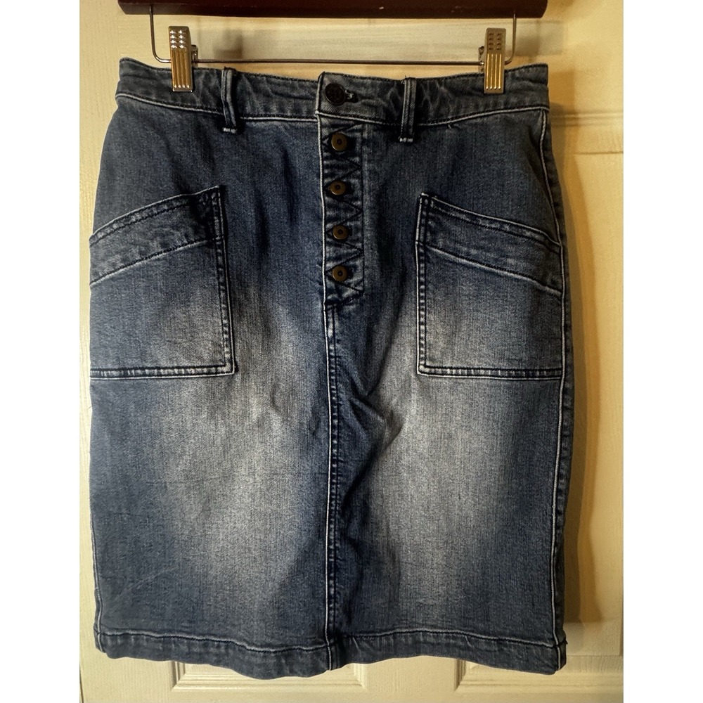 Pilcro Anthro Denim Mini Skirt Button Front Y2K Casual Blue Jean Size 6